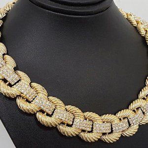 Vintage SCAASI Rare Runway Rhinestone Gold Plated Necklace Glamorous Great Cond.